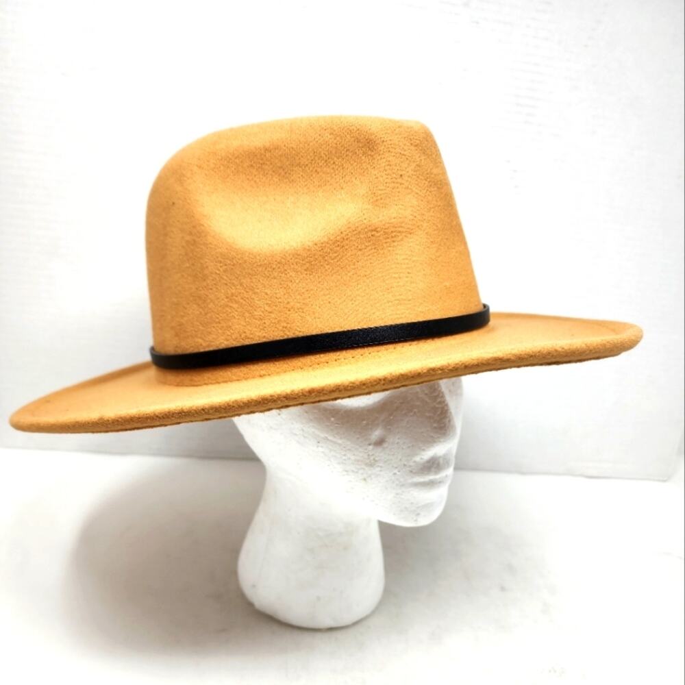 Brown Felt Fedora Hat Women's Men's Wide Brim Vintage Style‎ Hat with Belt NWT
